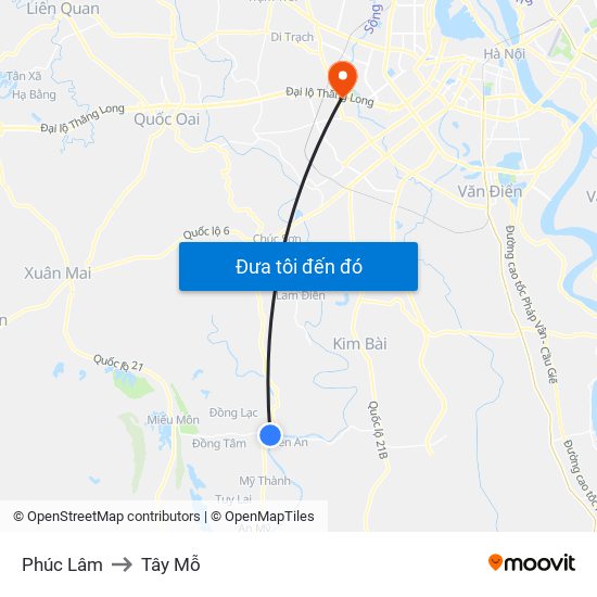 Phúc Lâm to Tây Mỗ map