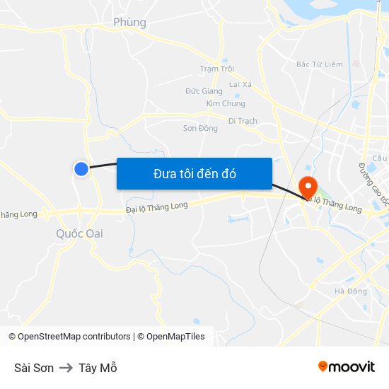 Sài Sơn to Tây Mỗ map