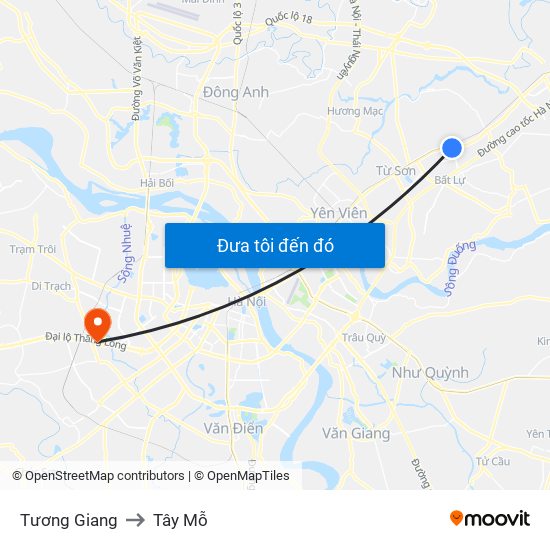 Tương Giang to Tây Mỗ map