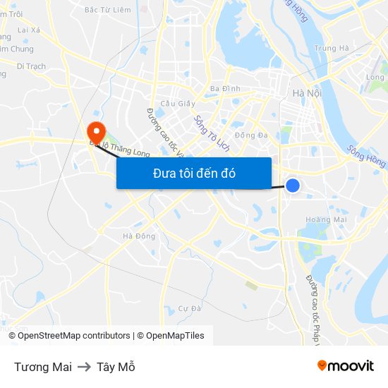 Tương Mai to Tây Mỗ map