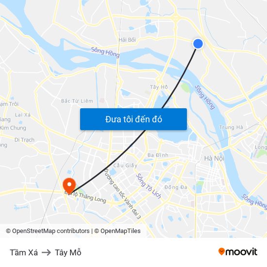 Tầm Xá to Tây Mỗ map