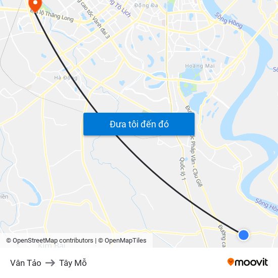 Vân Tảo to Tây Mỗ map