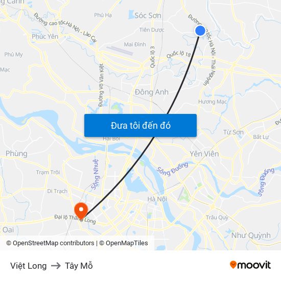 Việt Long to Tây Mỗ map