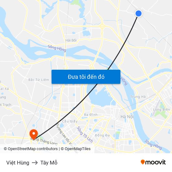 Việt Hùng to Tây Mỗ map