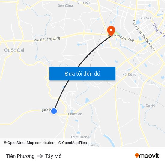 Tiên Phương to Tây Mỗ map