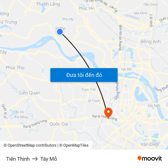 Tiến Thịnh to Tây Mỗ map