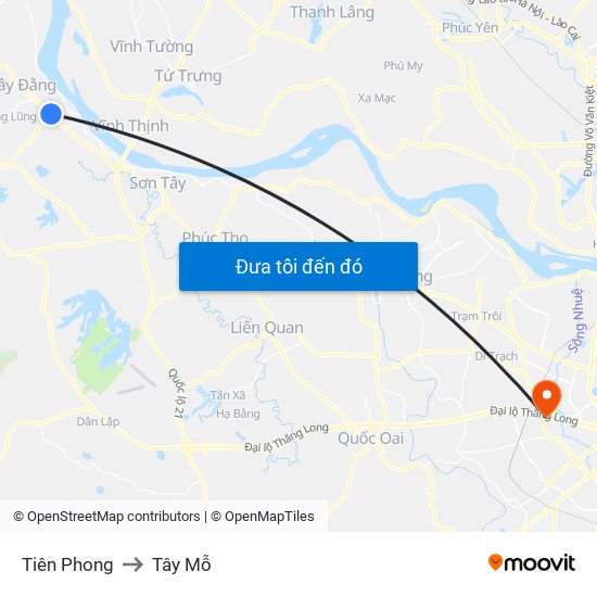Tiên Phong to Tây Mỗ map