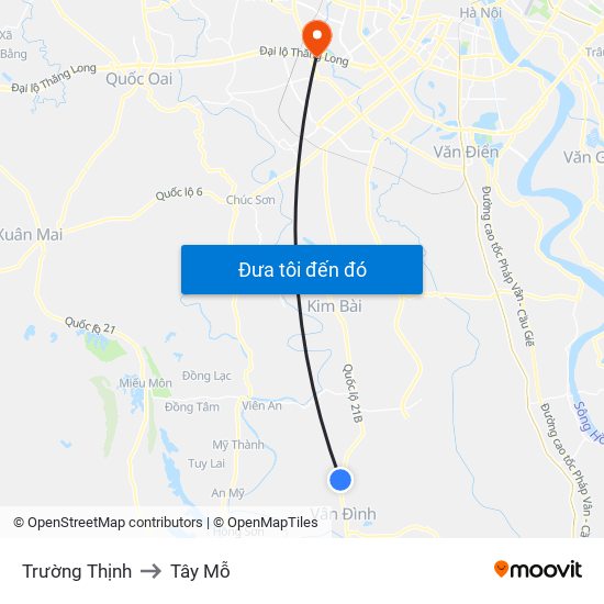 Trường Thịnh to Tây Mỗ map