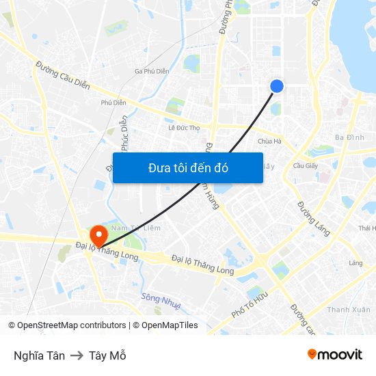 Nghĩa Tân to Tây Mỗ map