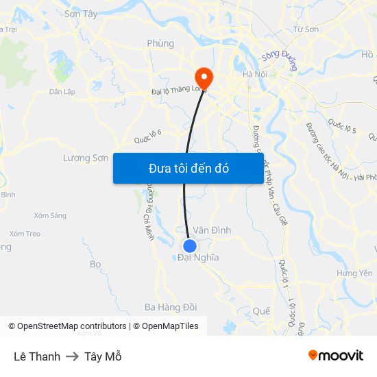 Lê Thanh to Tây Mỗ map