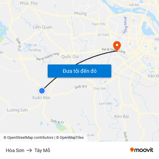 Hòa Sơn to Tây Mỗ map