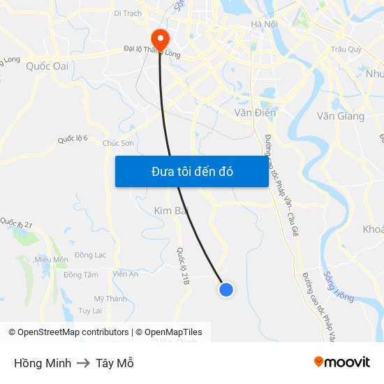 Hồng Minh to Tây Mỗ map