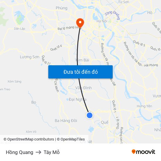 Hồng Quang to Tây Mỗ map