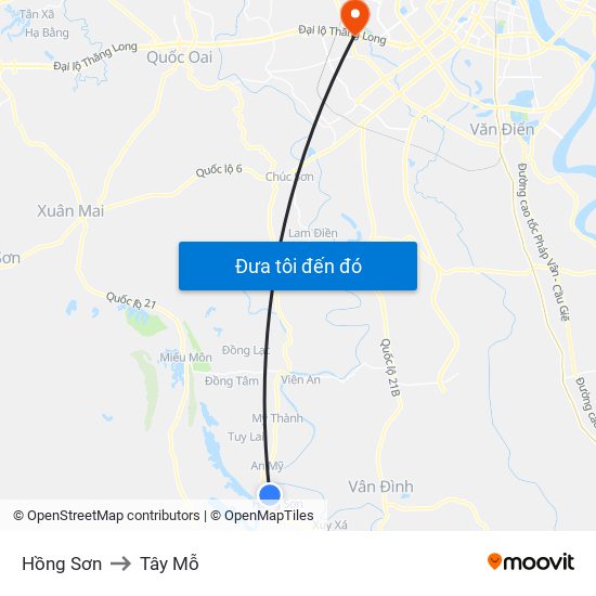 Hồng Sơn to Tây Mỗ map