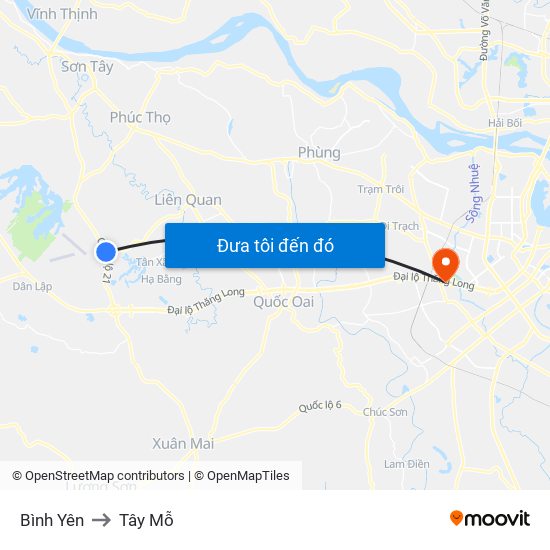 Bình Yên to Tây Mỗ map