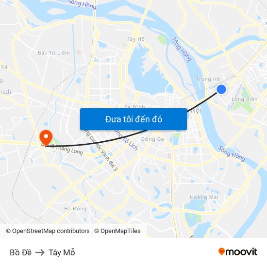 Bồ Đề to Tây Mỗ map