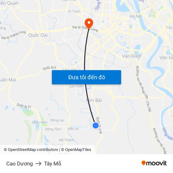 Cao Dương to Tây Mỗ map