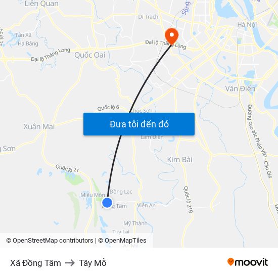 Xã Đồng Tâm to Tây Mỗ map