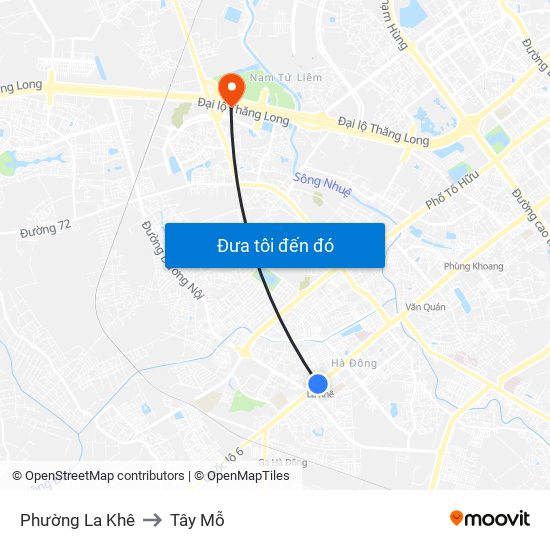 Phường La Khê to Tây Mỗ map