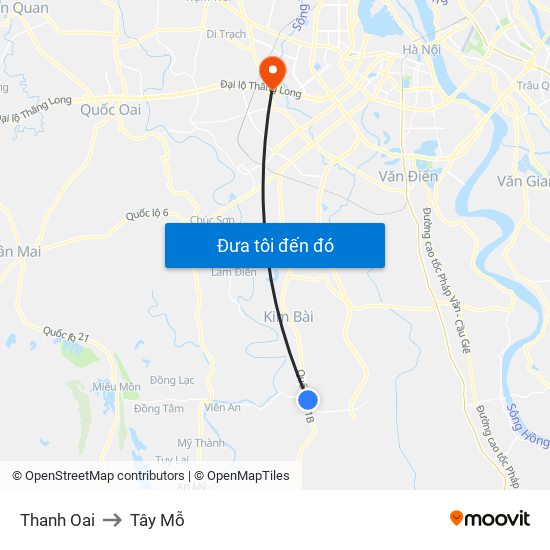 Thanh Oai to Tây Mỗ map