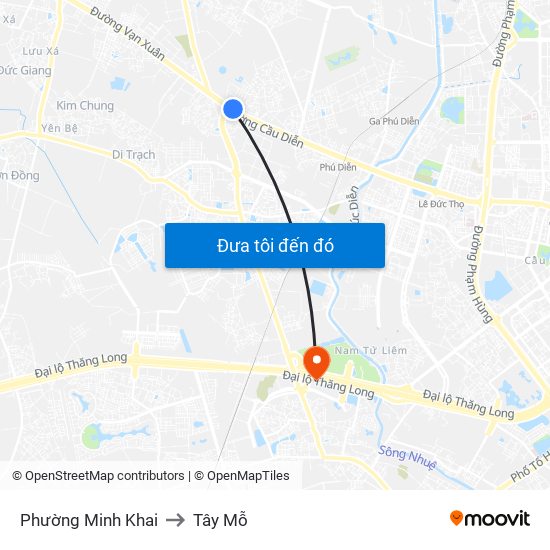 Phường Minh Khai to Tây Mỗ map