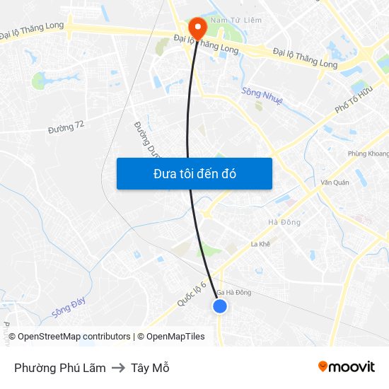 Phường Phú Lãm to Tây Mỗ map