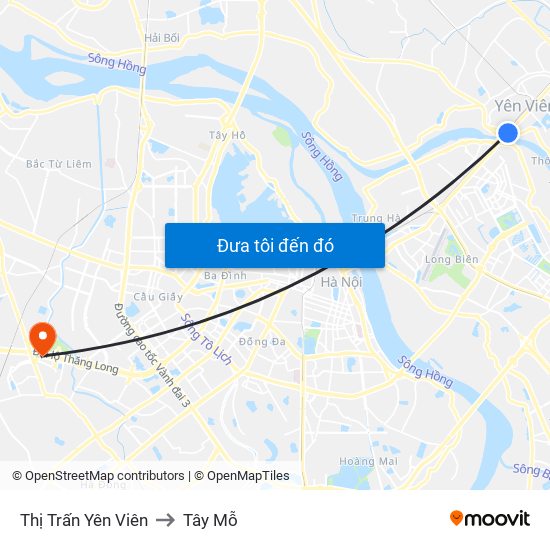 Thị Trấn Yên Viên to Tây Mỗ map