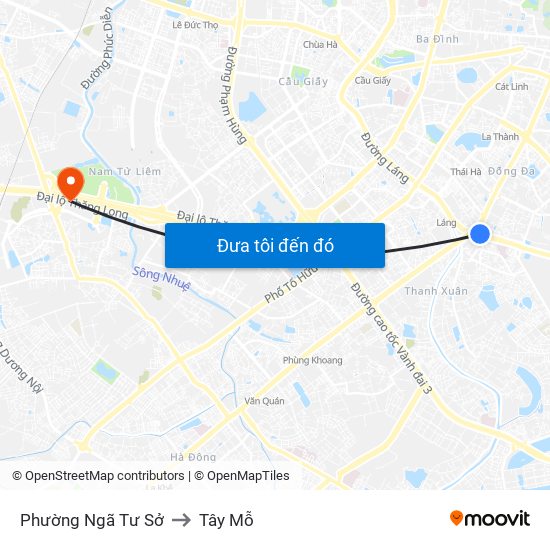 Phường Ngã Tư Sở to Tây Mỗ map