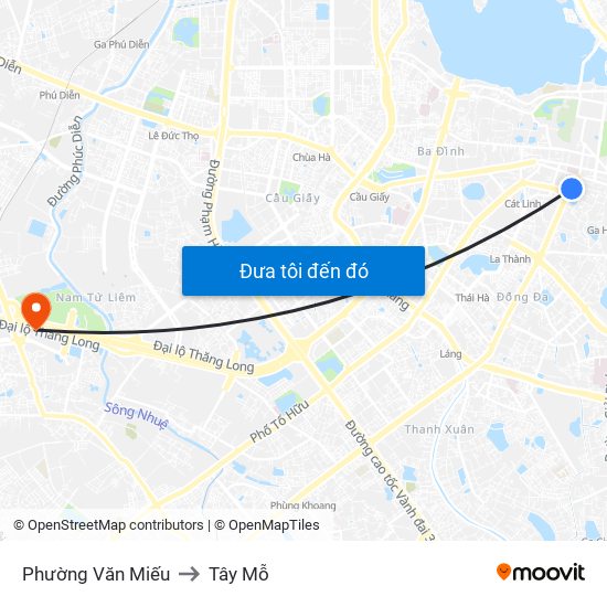 Phường Văn Miếu to Tây Mỗ map