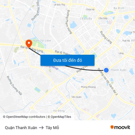 Quận Thanh Xuân to Tây Mỗ map