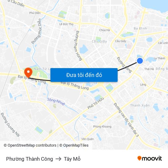 Phường Thành Công to Tây Mỗ map