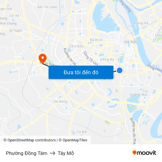 Phường Đồng Tâm to Tây Mỗ map