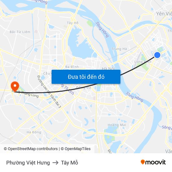 Phường Việt Hưng to Tây Mỗ map