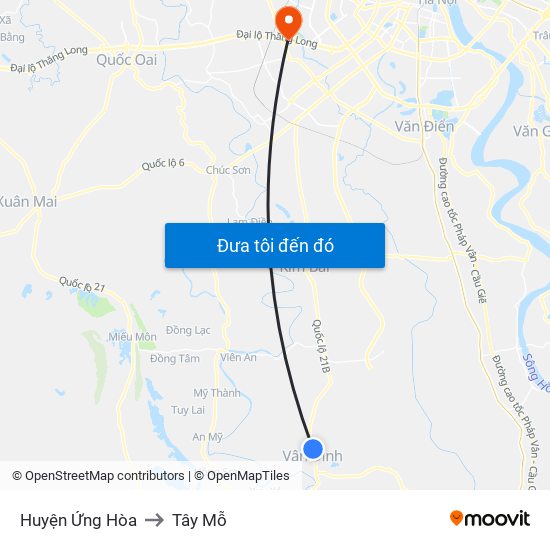 Huyện Ứng Hòa to Tây Mỗ map