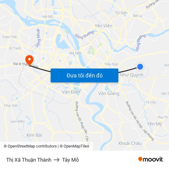 Thị Xã Thuận Thành to Tây Mỗ map