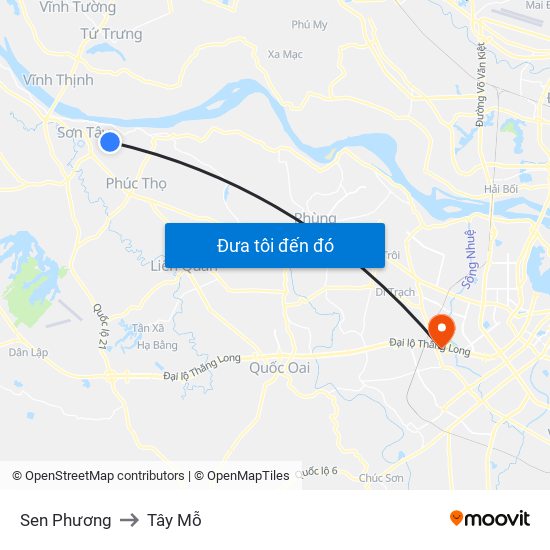 Sen Phương to Tây Mỗ map