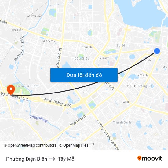 Phường Điện Biên to Tây Mỗ map