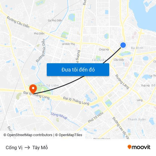 Cống Vị to Tây Mỗ map