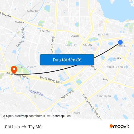 Cát Linh to Tây Mỗ map