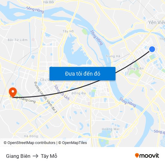 Giang Biên to Tây Mỗ map