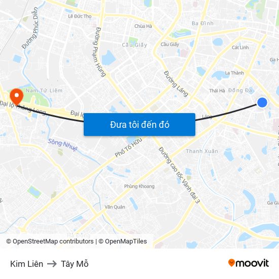 Kim Liên to Tây Mỗ map