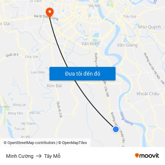 Minh Cường to Tây Mỗ map