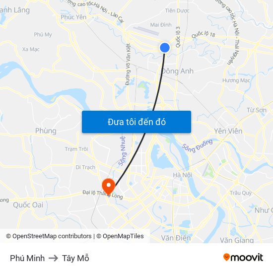 Phú Minh to Tây Mỗ map
