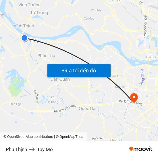 Phú Thịnh to Tây Mỗ map