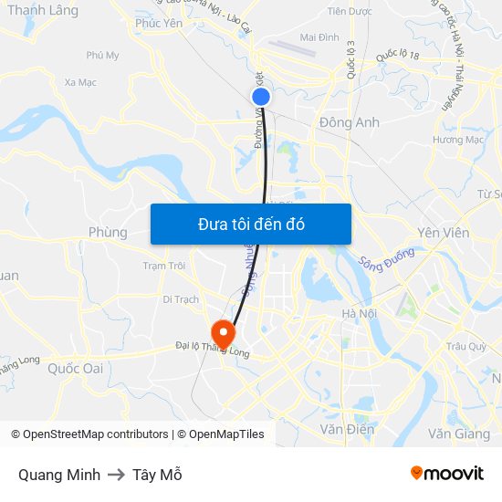 Quang Minh to Tây Mỗ map
