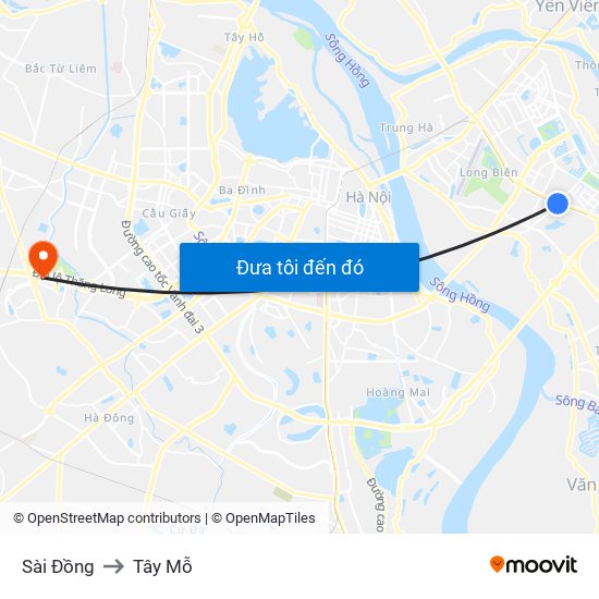 Sài Đồng to Tây Mỗ map