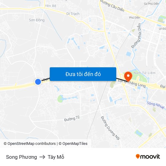 Song Phương to Tây Mỗ map