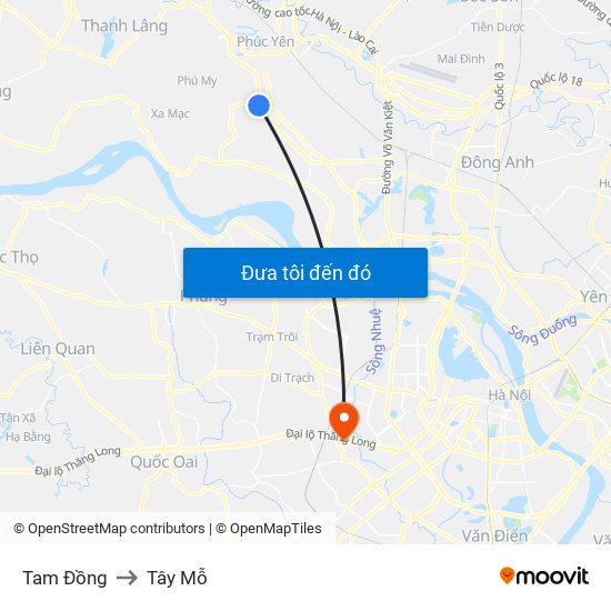Tam Đồng to Tây Mỗ map