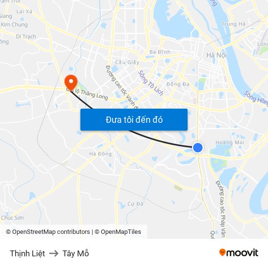 Thịnh Liệt to Tây Mỗ map