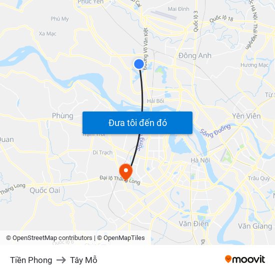 Tiền Phong to Tây Mỗ map